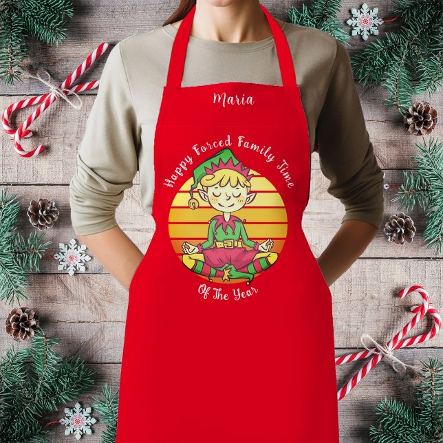 Spielerisches Elf-erzwungener Familienurlaub Schürze (Funny Happy Forced Family Time Of The Year Apron, Customize, Personalize.)