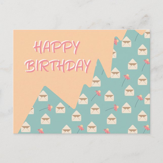 Spielerisches Envelope & Bell Blume Happy Birthday Postkarte (Vorderseite)