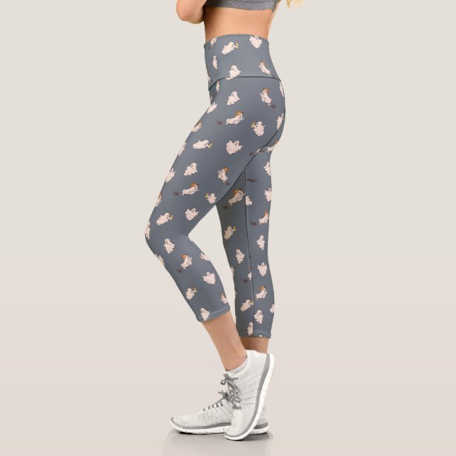 Spielerisches Ghosts Halloween-Muster Capri Leggings (Links)