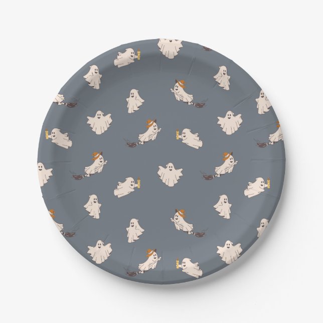 Spielerisches Ghosts Halloween-Muster Pappteller (Vorderseite)