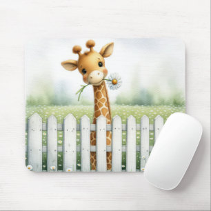 Spielerisches Giraffe mit Daisy Mousepad
