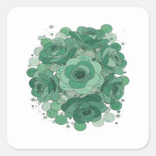 Spielerisches Grün GRÜNE ROSEN Sticker-Design Quadratischer Aufkleber