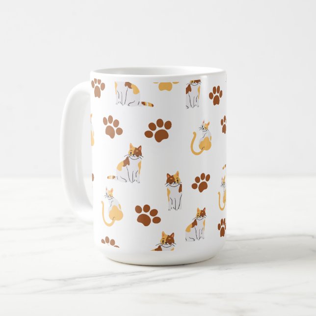 Spielerisches Katzenmuster - Niedlicher Cartoon Ki Kaffeetasse (Vorderseite Links)