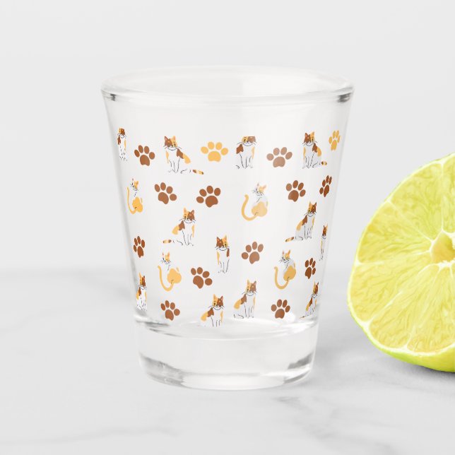 Spielerisches Katzenmuster - Niedlicher Cartoon Ki Schnapsglas (Vorderseite)