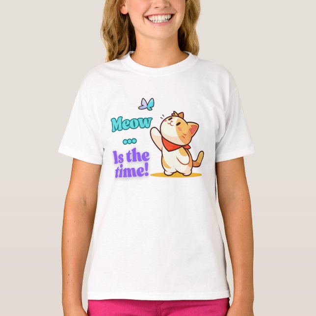 spielerisches Kawaii Cat Meow Quote T-Shirt (Vorderseite)