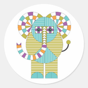 Spielerisches modernes Elefant-Steppdecken-Muster Runder Aufkleber