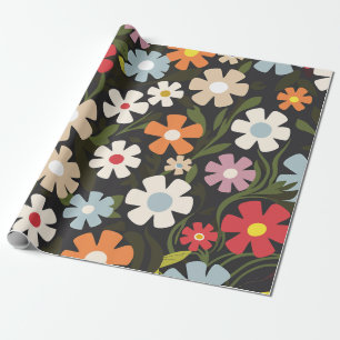 Spielerisches Multicolor-Blumengesteck mit schwarz Geschenkpapier