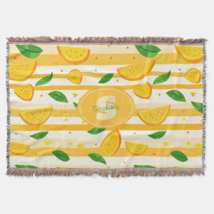 Spielerisches Orange Slice Muster mit grünen Blätt Decke