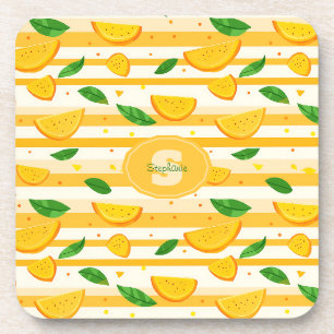 Spielerisches Orange Slice Muster mit grünen Blätt Getränkeuntersetzer