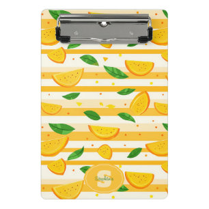 Spielerisches Orange Slice Muster mit grünen Blätt Mini Klemmbrett