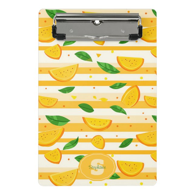 Spielerisches Orange Slice Muster mit grünen Blätt Mini Klemmbrett (Vorderseite)