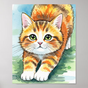 Spielerisches Orange Tabby Kätzchen Aquarell Kunst Poster