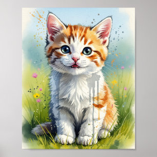 Spielerisches Orange Tabby Kätzchen Wasserfarben K Poster