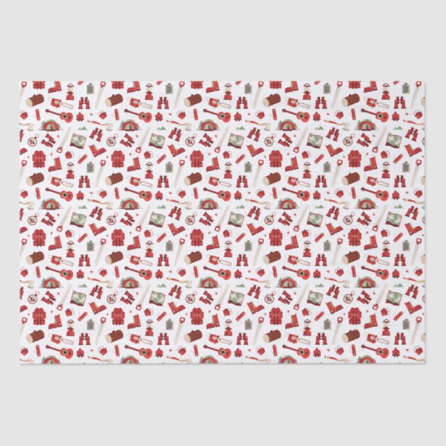 Spielerisches Outdoor-Abenteuer mit Camping-Icons Seidenpapier (Vorderseite)