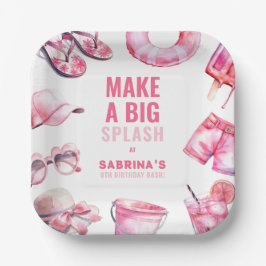 Spielerisches Pink Pool Party Sommermädchen Geburt Pappteller
