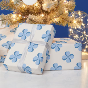 Spielerisches Retro-Minimalistisches Blaues Blumen Geschenkpapier