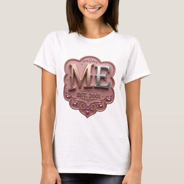 Spielerisches Silber ME EST 2001 Custom Design T-Shirt (Vorderseite)