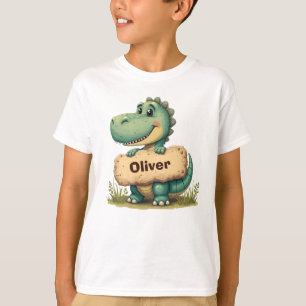 Spielerisches T-Rex mit Stone Name Sign T-Shirt