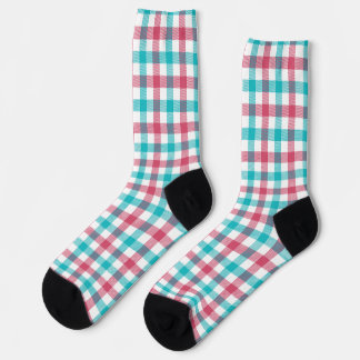 Spielerisches Türkis-Rosa-Retro-Küchen-Gingham Socken
