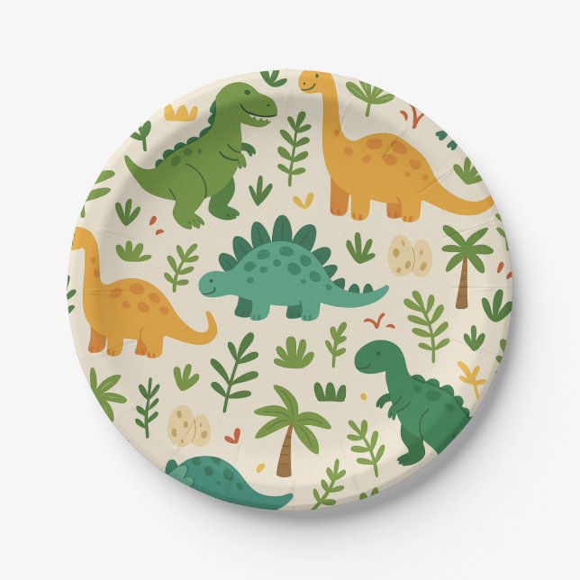 Spielerisches urzeitliches Dinosaurier-Muster Kind Pappteller (Vorderseite)