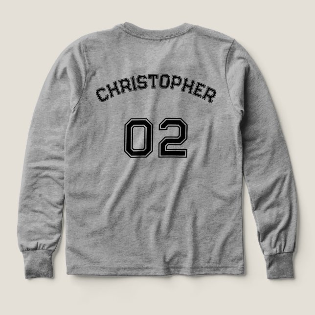 Spielername Jersey Nummer Grau Boys Long Sleeve (Design Rückseite)