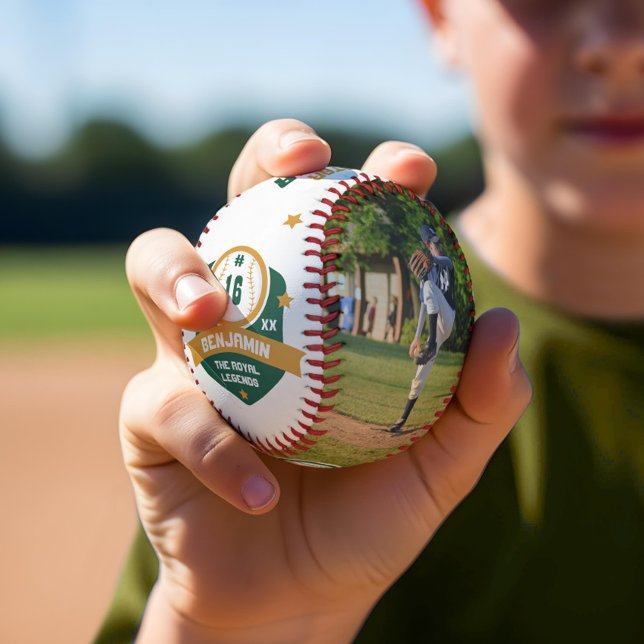 Spielername und Nummer Zwei Foto Sporty Baseball (Fun Custom Player Name & Number Two Photo Sporty Baseball)