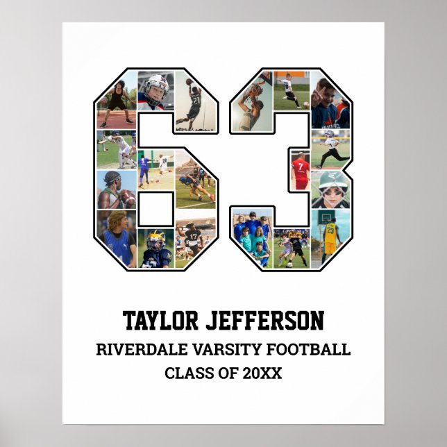 Spielernummer 63 Foto Collage des Senior Sports Te Poster (Vorne)