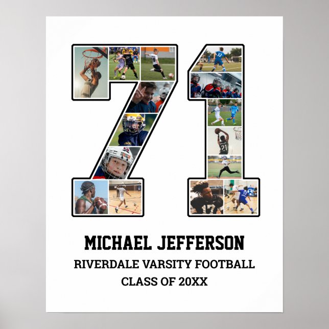 Spielernummer 71 Foto Collage des Senior Sports Te Poster (Vorne)