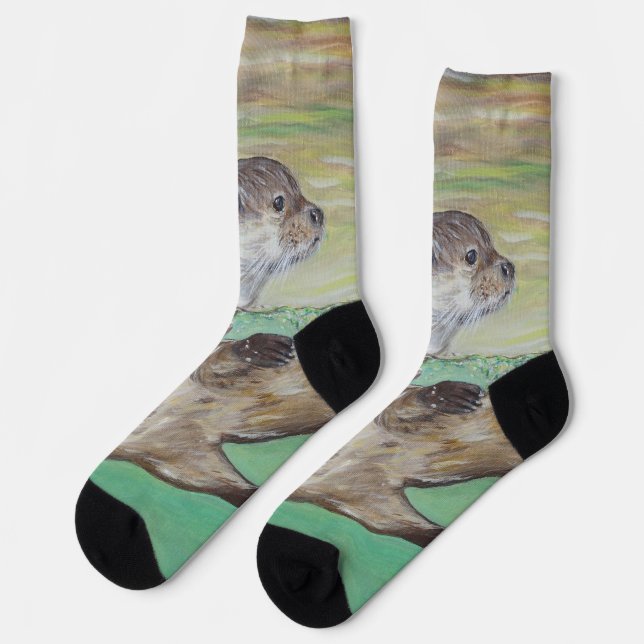 Spielgemälde eines Flussotters Socken (Linkes Detail)