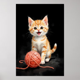 Spielhaftes Kätzchen mit Garn Wasserfarbdruck Poster