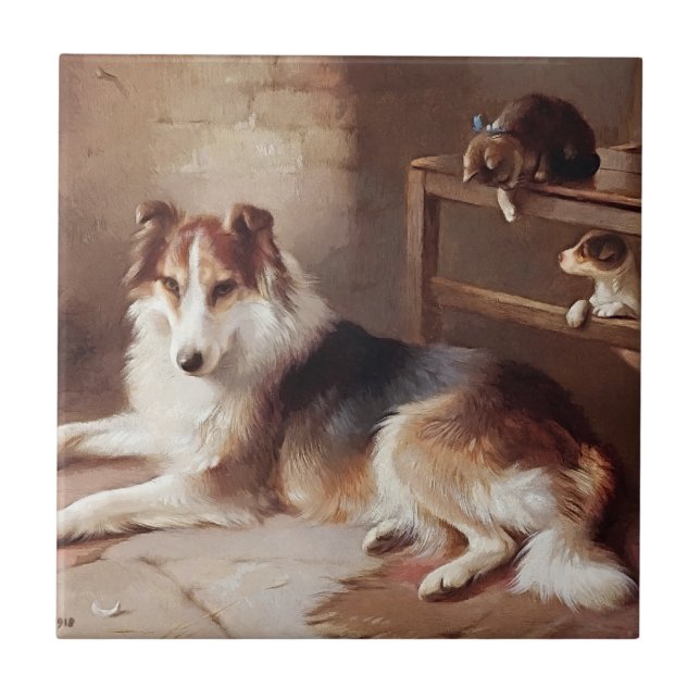 Spielkameraden - Hundekätzchen - Welpe Fliese (Vorderseite)