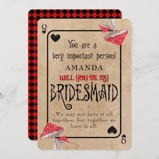 Spielkarte Crazy Pilze Bridmaid Einladung (Vorne/Hinten)