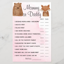 Spielkarte Woodland Animals Mommy oder Daddy Showe Flyer