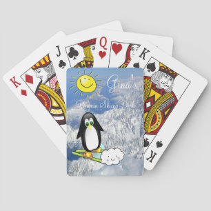Spielkarten Deck Gebirge Skifahren Pinguin