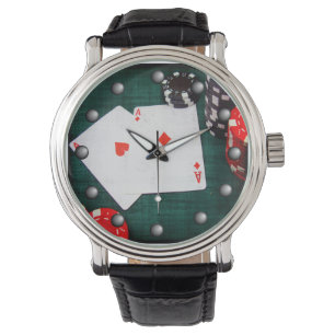 Spielkarten u. Poker-Chipsgrunge-Art Armbanduhr