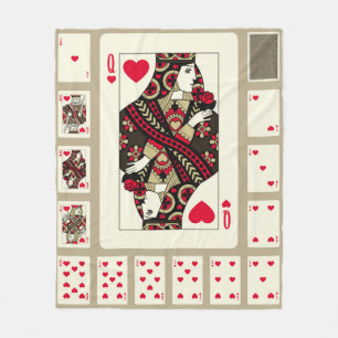 Spielkarten von Herz-Anzug im Vintagen Stil. Ori Fleecedecke