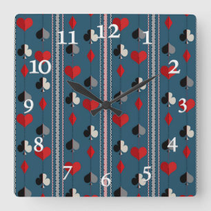 Spielkartensymbole. Für Pokerliebhaber. Quadratische Wanduhr