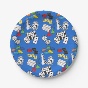 Spielnacht, Brettspiele und Word-Puzzles Pappteller