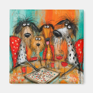 Spielnacht für Hunde mit Wein Magnet
