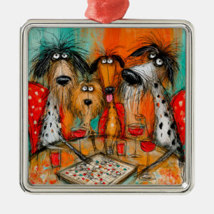 Spielnacht für Hunde mit Wein Ornament Aus Metall