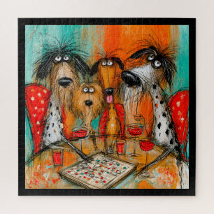 Spielnacht für Hunde mit Wein Puzzle