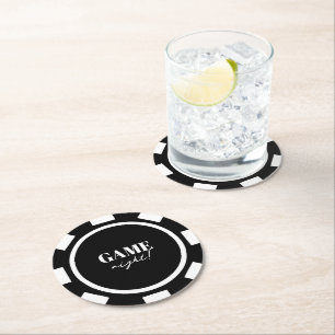 Spielnacht Schwarze Poker-Chips-Party Runder Pappuntersetzer