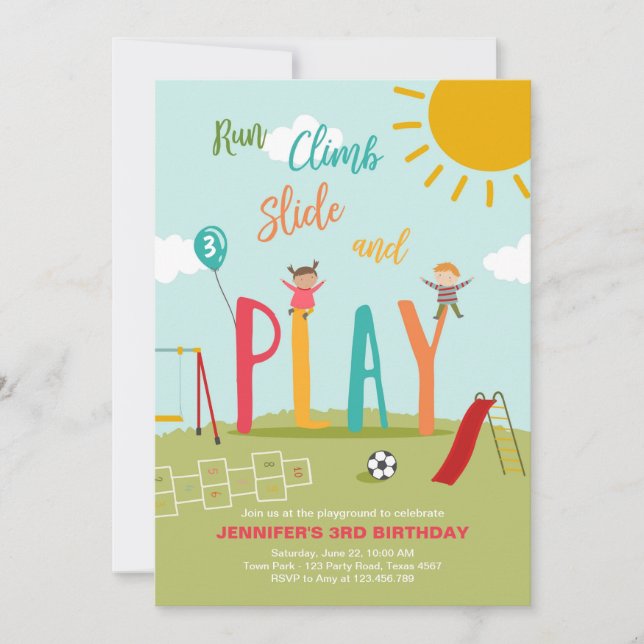 Spielplatz Geburtstag Einladendes Party im Park Bo Einladung (Vorderseite)