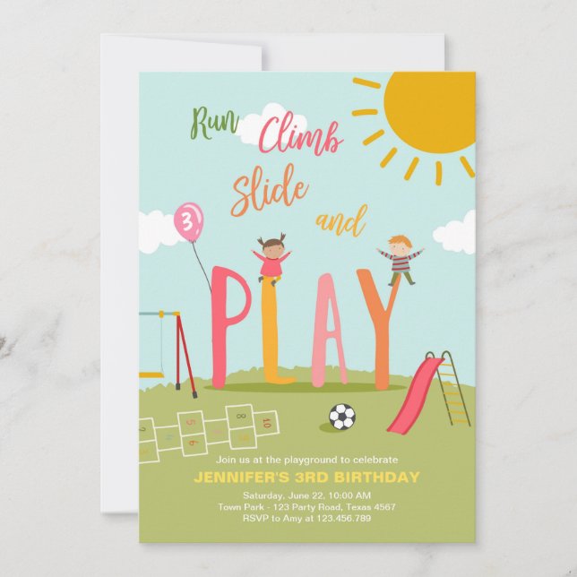 Spielplatz Geburtstag Einladendes Party im Park Gi Einladung (Vorderseite)