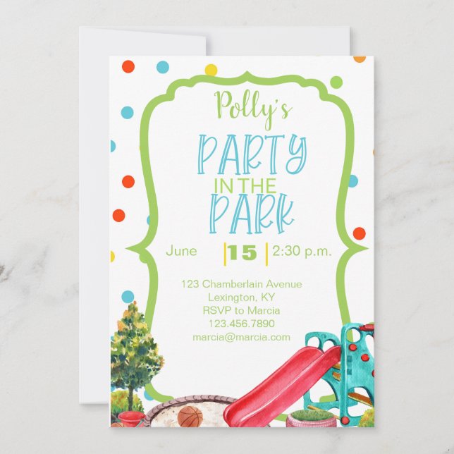 Spielplatz Geburtstagsparty Einladung Park Außenbe (Vorderseite)
