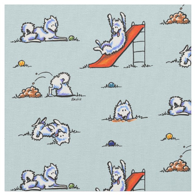 Spielplatz Samoyeds Touch Aquamarin Stoff (Nahaufnahme)