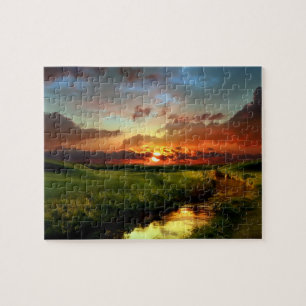 Spielpuzzle-Landschaft Sonnenuntergang Puzzle