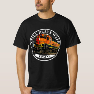 Spielt immer noch mit Zug Orange Schwarzer Diesel  T-Shirt
