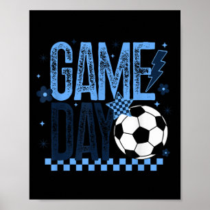 Spieltag Fußball Saison Retro Light Blue Checked Poster