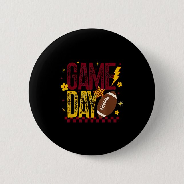 Spieltag Fußball Saison Retro Maroon Gold Checked Button (Vorderseite)